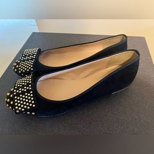 J. Crew Studded Bow Toe Flat in Black Suede, size 9.